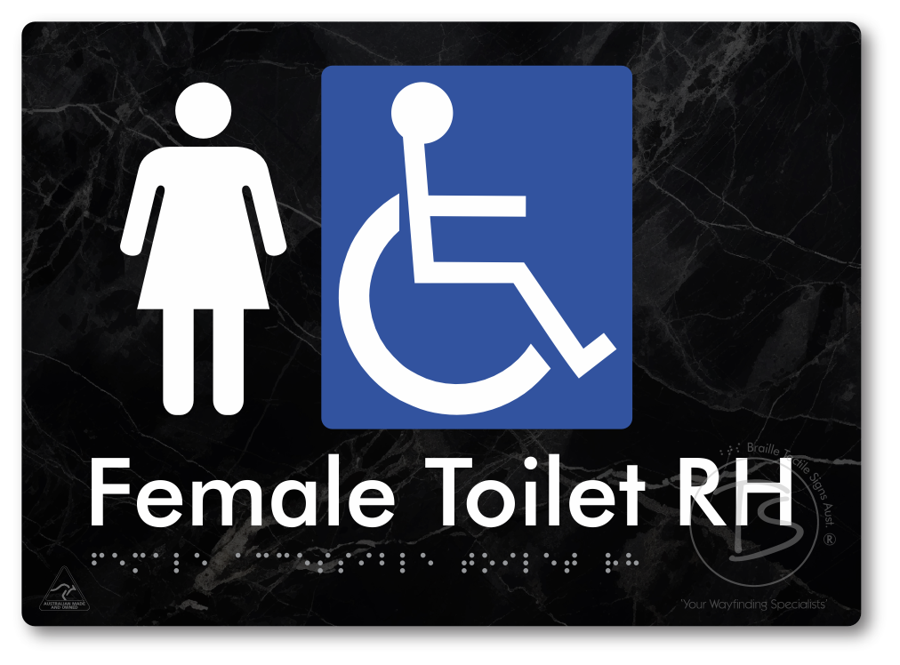 Female Accessible Toilet LH or RH - Braille Tactile Signs Aust.