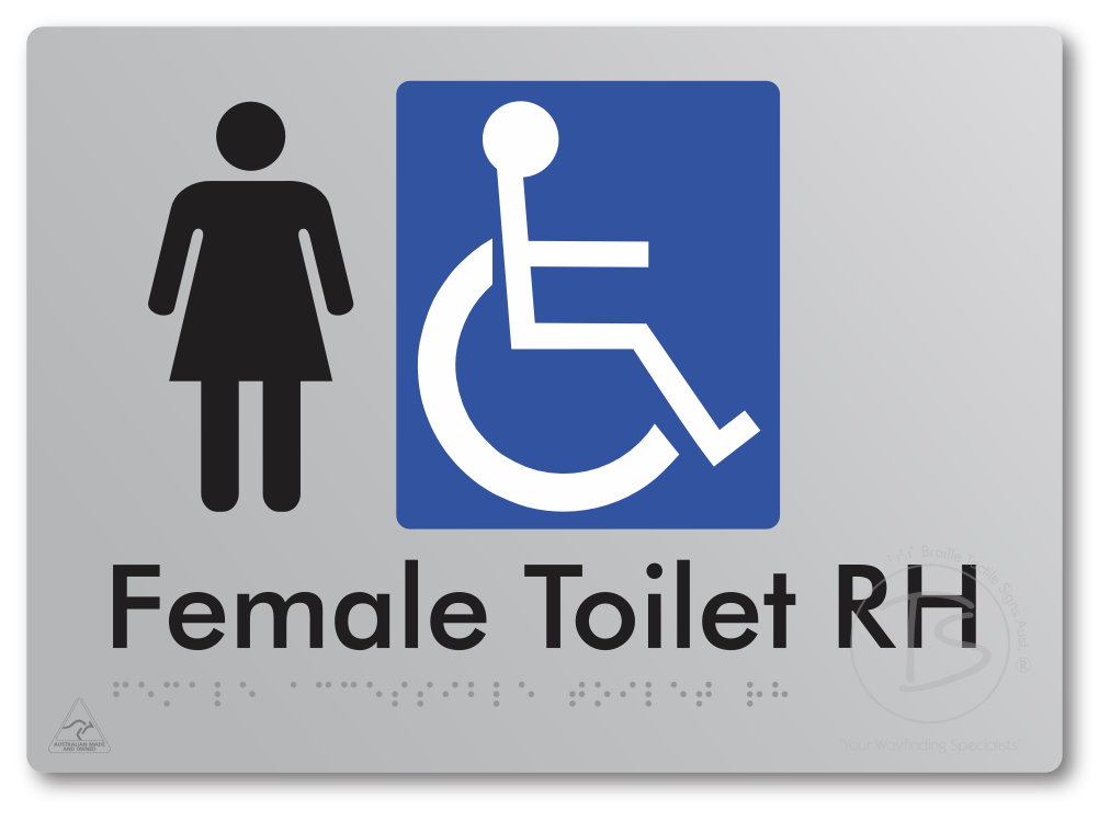Female Accessible Toilet LH or RH - Braille Tactile Signs Aust.