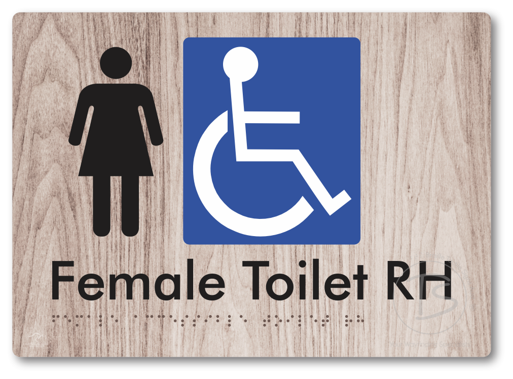 Female Accessible Toilet LH or RH - Braille Tactile Signs Aust.