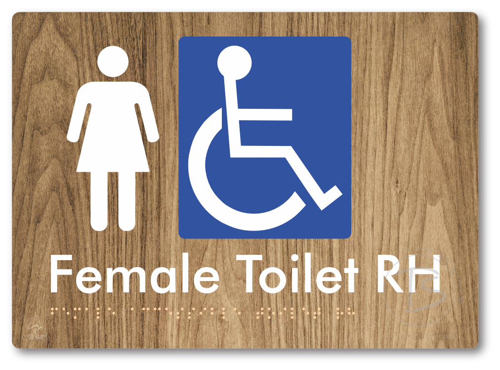 Female Accessible Toilet LH or RH - Braille Tactile Signs Aust.