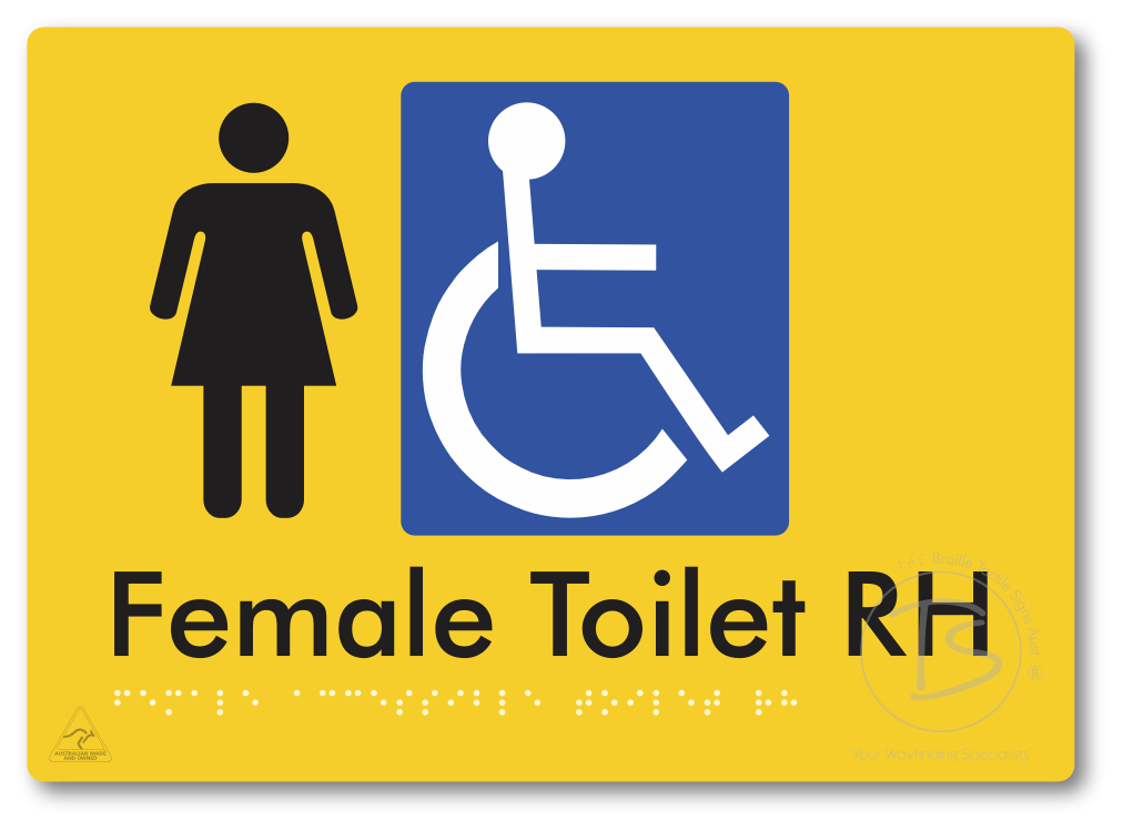 Female Accessible Toilet LH or RH - Braille Tactile Signs Aust.
