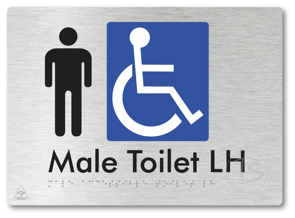 Male Accessible Toilet LH or RH - Braille Tactile Signs Aust.