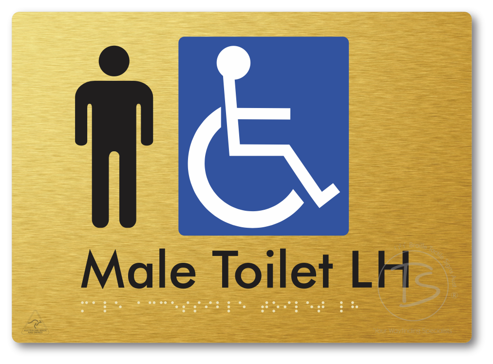Male Accessible Toilet LH or RH - Braille Tactile Signs Aust.
