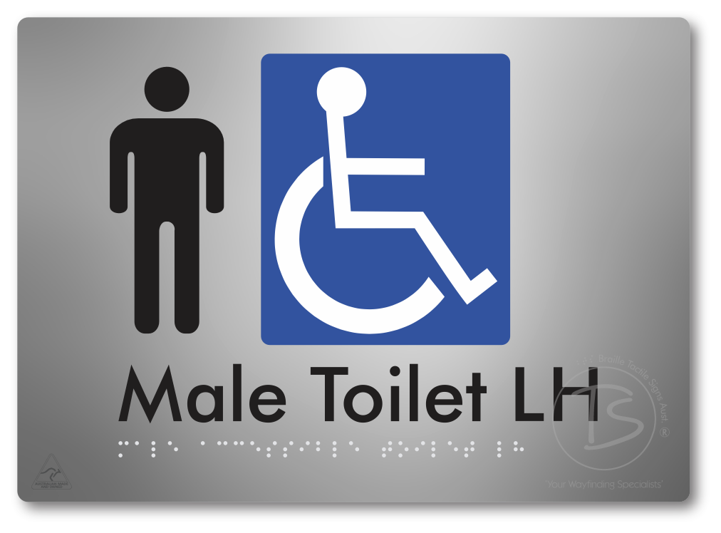Male Accessible Toilet LH or RH - Braille Tactile Signs Aust.