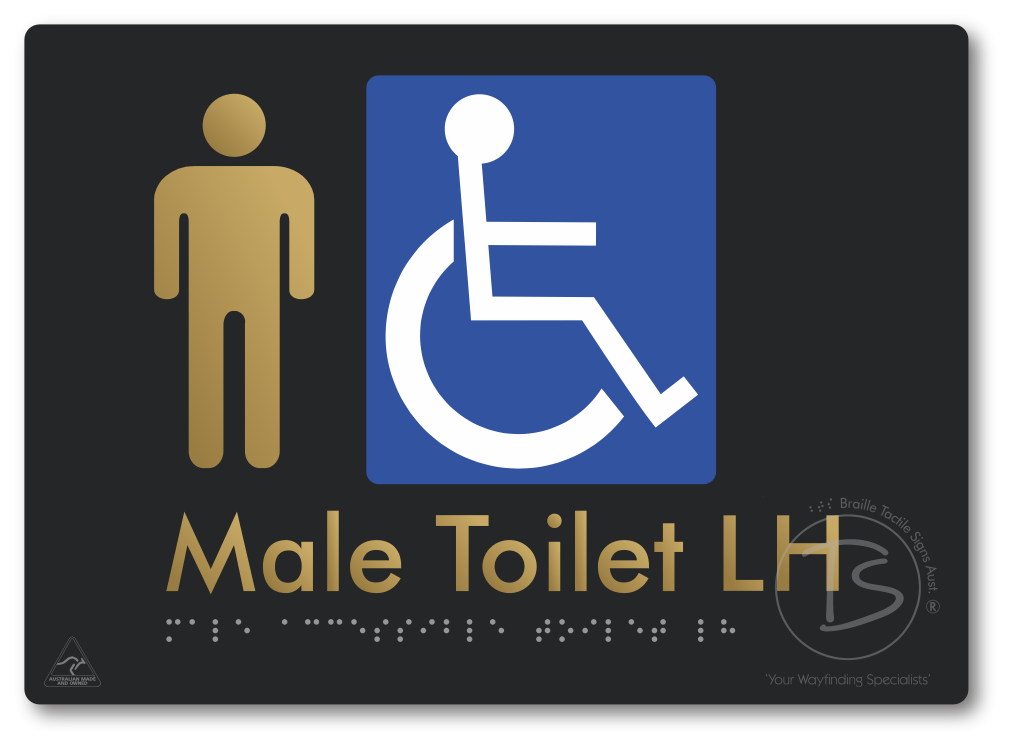 Male Accessible Toilet LH or RH - Braille Tactile Signs Aust.