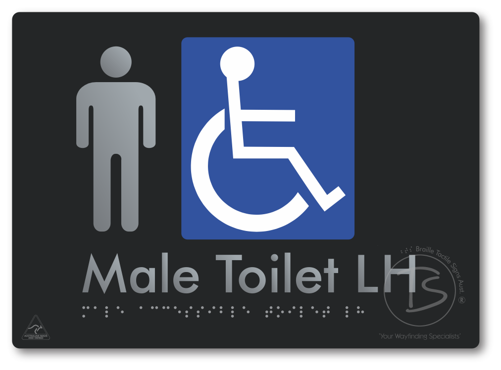 Male Accessible Toilet LH or RH - Braille Tactile Signs Aust.