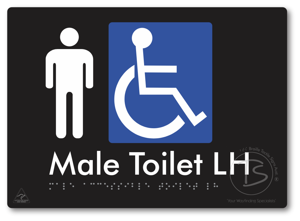 Male Accessible Toilet LH or RH - Braille Tactile Signs Aust.