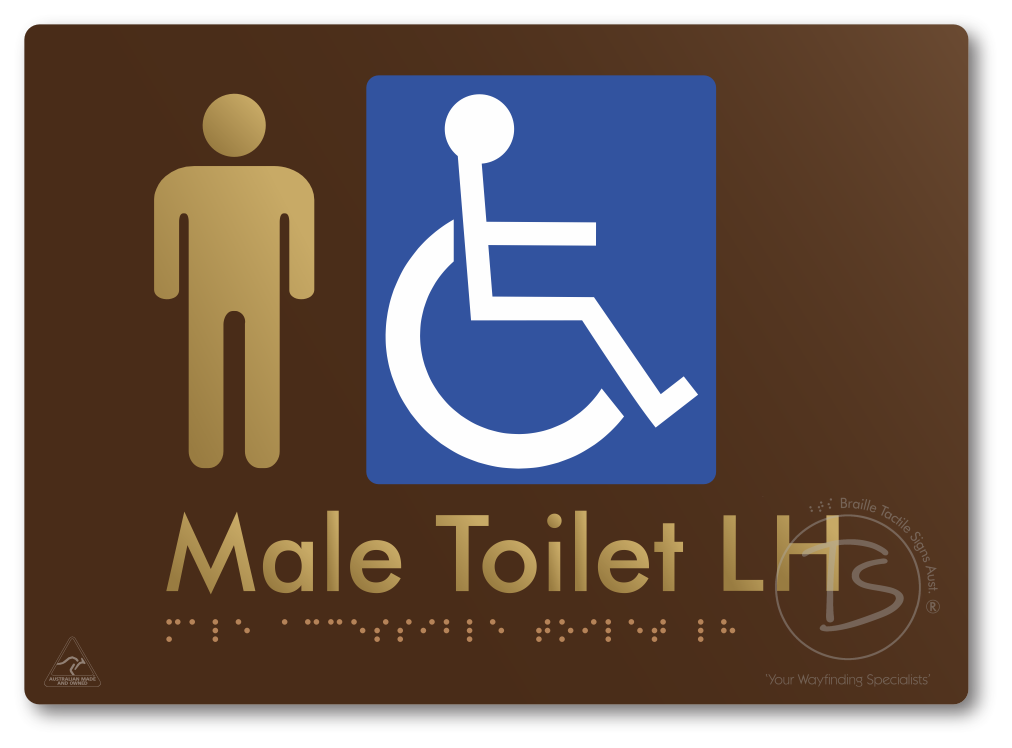 Male Accessible Toilet LH or RH - Braille Tactile Signs Aust.