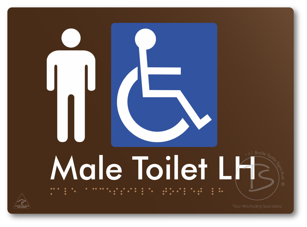 Male Accessible Toilet LH or RH - Braille Tactile Signs Aust.