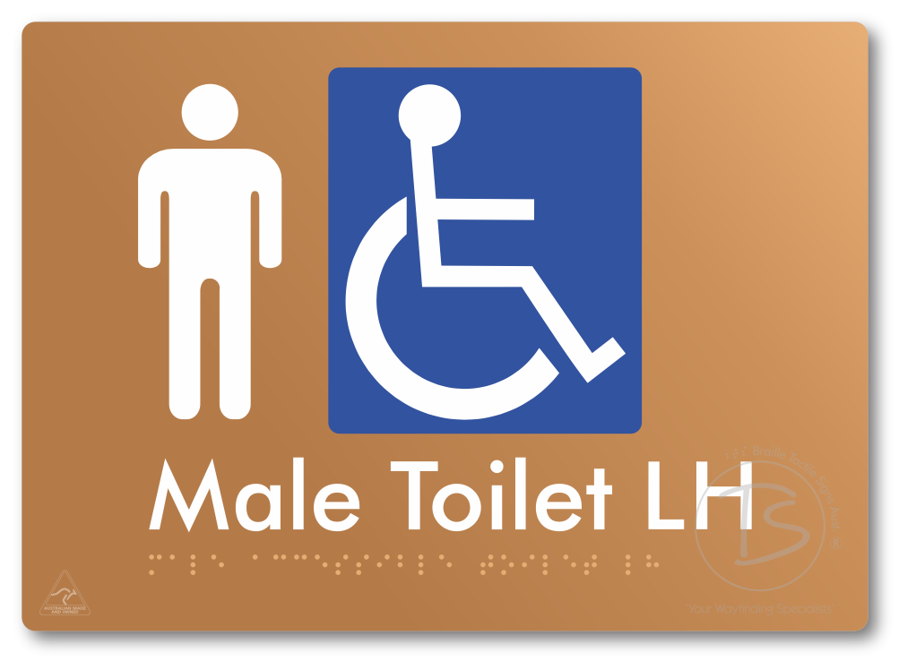Male Accessible Toilet LH or RH - Braille Tactile Signs Aust.