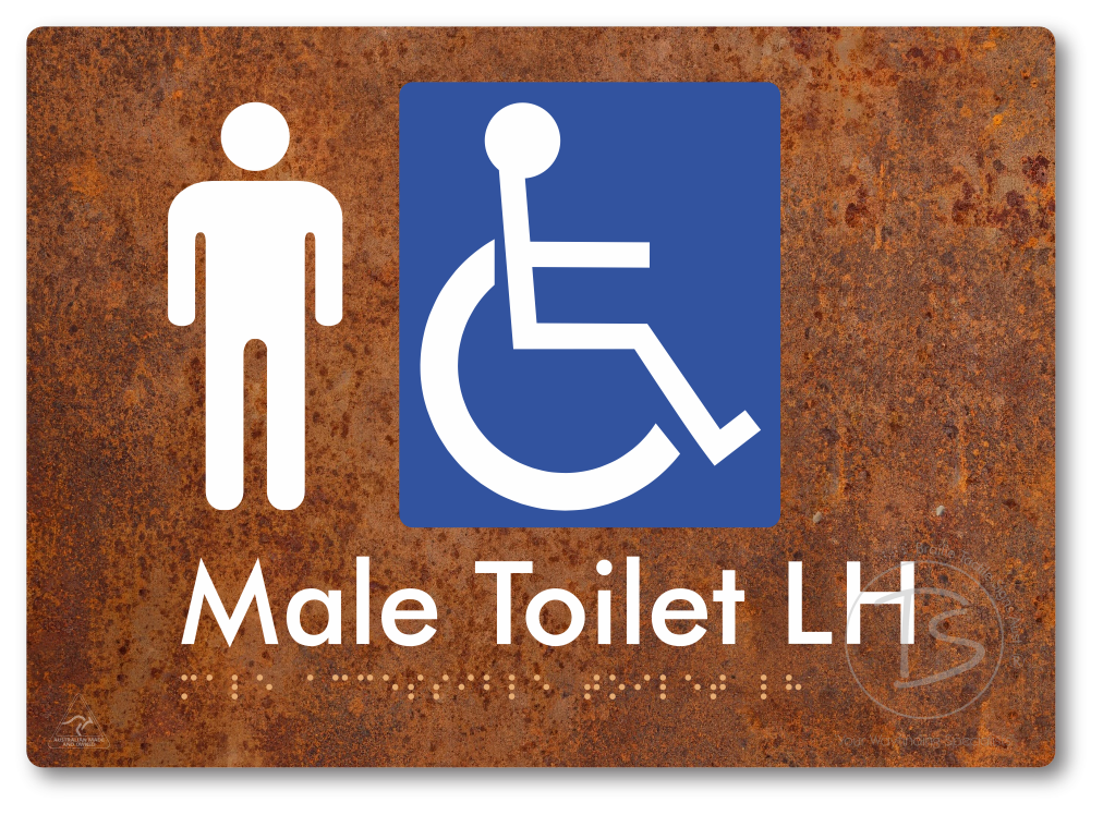 Male Accessible Toilet LH or RH - Braille Tactile Signs Aust.