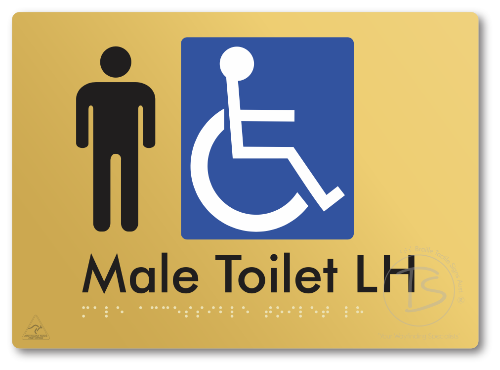 Male Accessible Toilet LH or RH - Braille Tactile Signs Aust.
