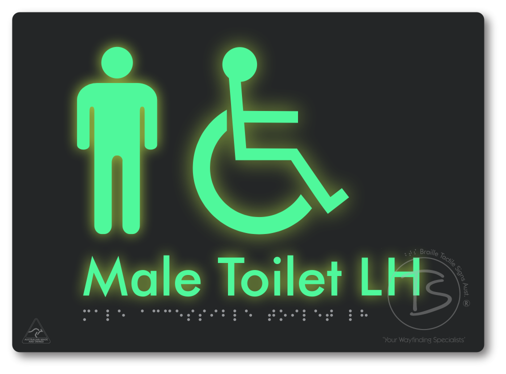 Male Accessible Toilet LH or RH - Braille Tactile Signs Aust.