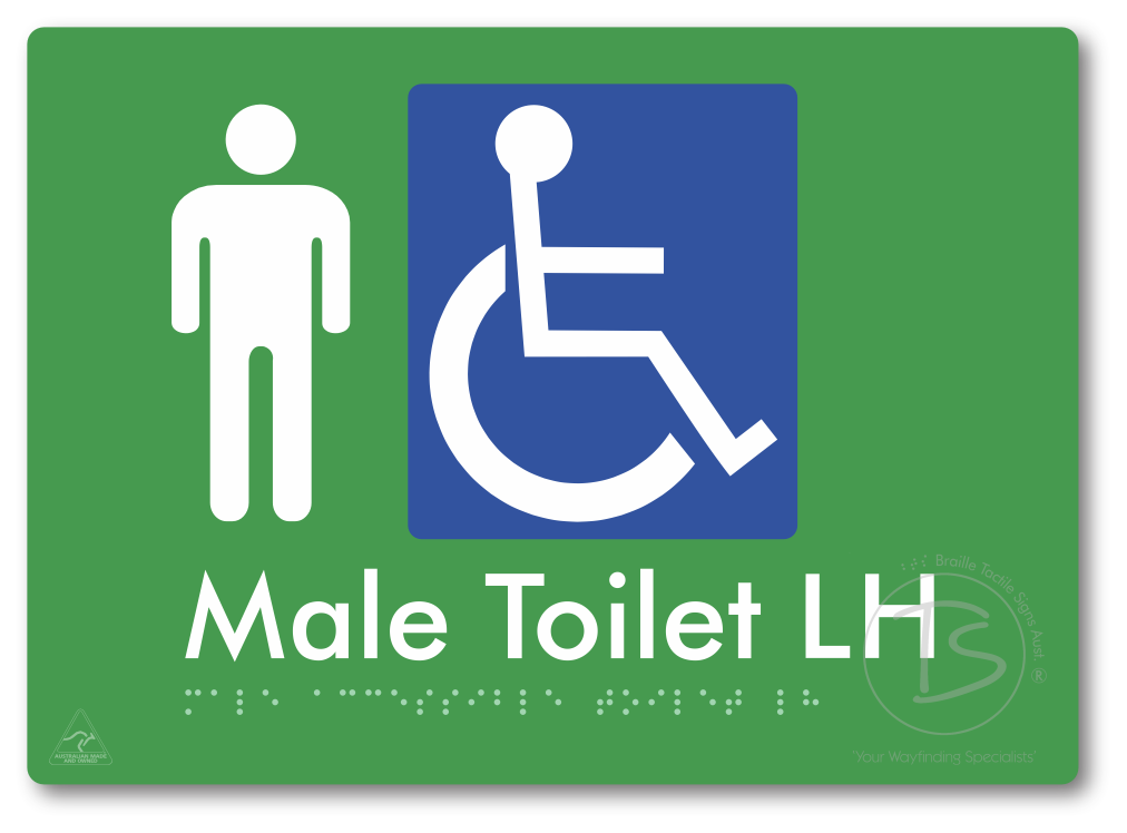 Male Accessible Toilet LH or RH - Braille Tactile Signs Aust.