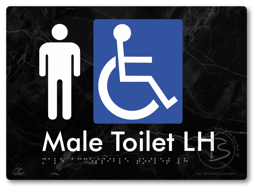 Male Accessible Toilet LH or RH - Braille Tactile Signs Aust.