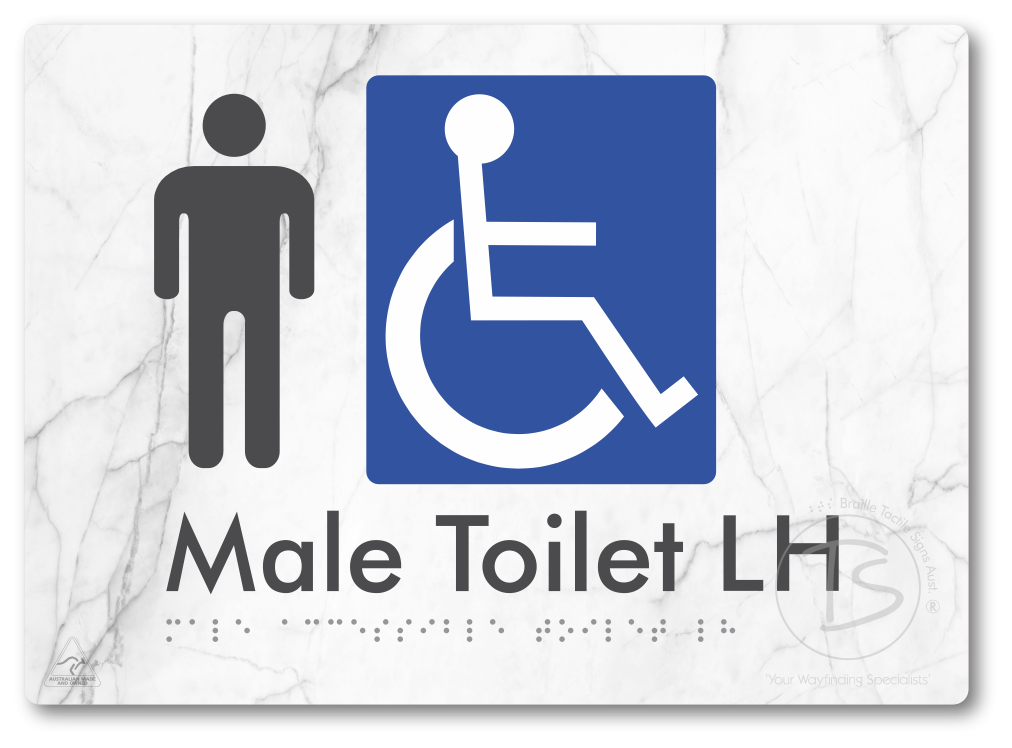 Male Accessible Toilet LH or RH - Braille Tactile Signs Aust.