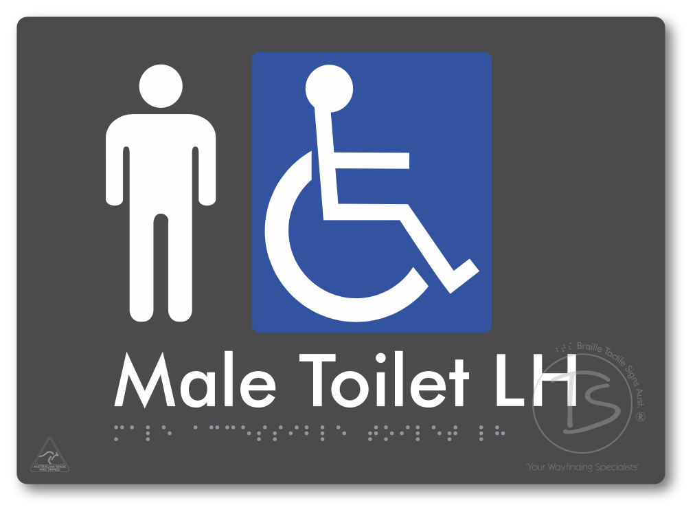 Male Accessible Toilet LH or RH - Braille Tactile Signs Aust.