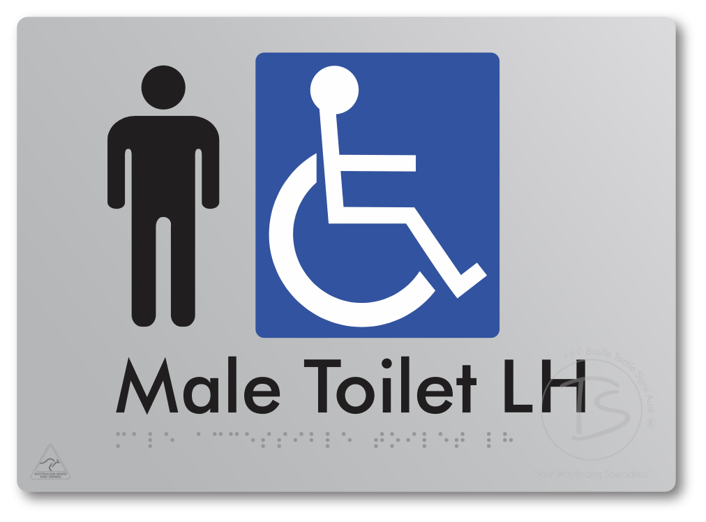 Male Accessible Toilet LH or RH - Braille Tactile Signs Aust.