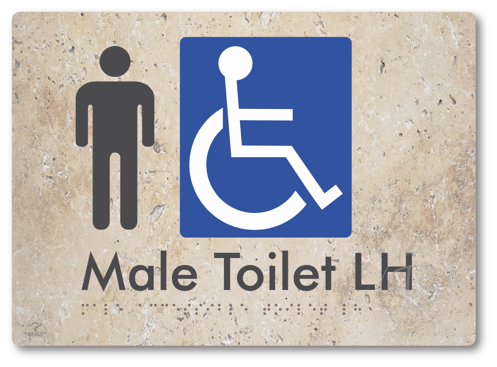 Male Accessible Toilet LH or RH - Braille Tactile Signs Aust.
