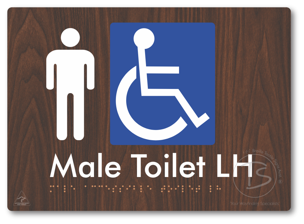 Male Accessible Toilet LH or RH - Braille Tactile Signs Aust.