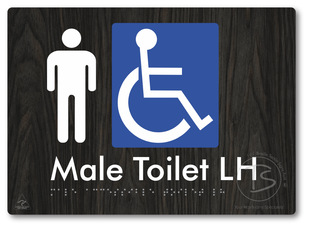 Male Accessible Toilet LH or RH - Braille Tactile Signs Aust.