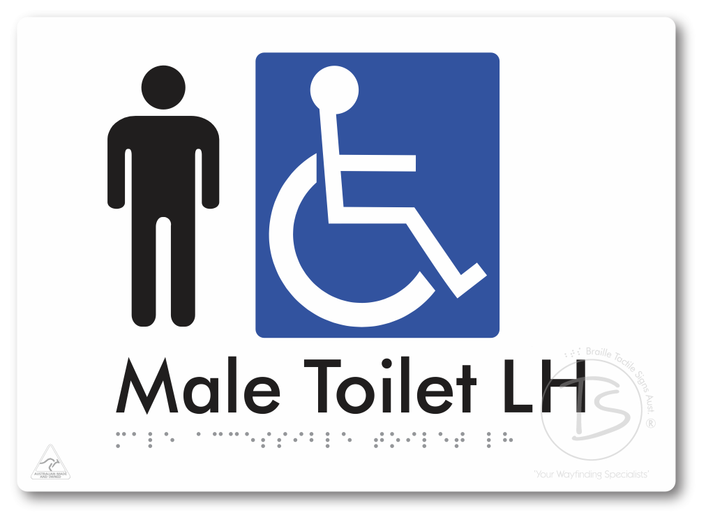Male Accessible Toilet LH or RH - Braille Tactile Signs Aust.