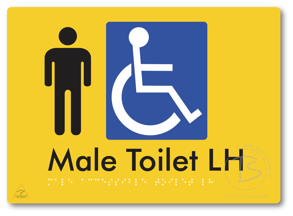 Male Accessible Toilet LH or RH - Braille Tactile Signs Aust.