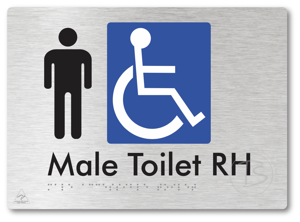 Male Accessible Toilet LH or RH - Braille Tactile Signs Aust.