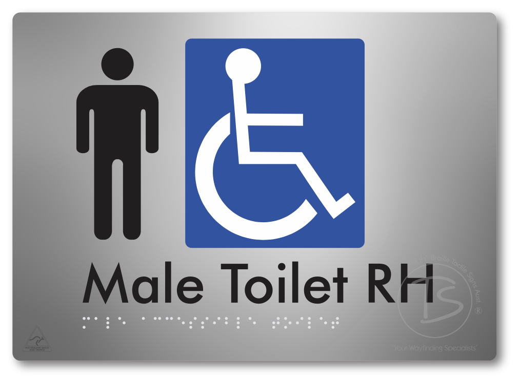 Male Accessible Toilet LH or RH - Braille Tactile Signs Aust.
