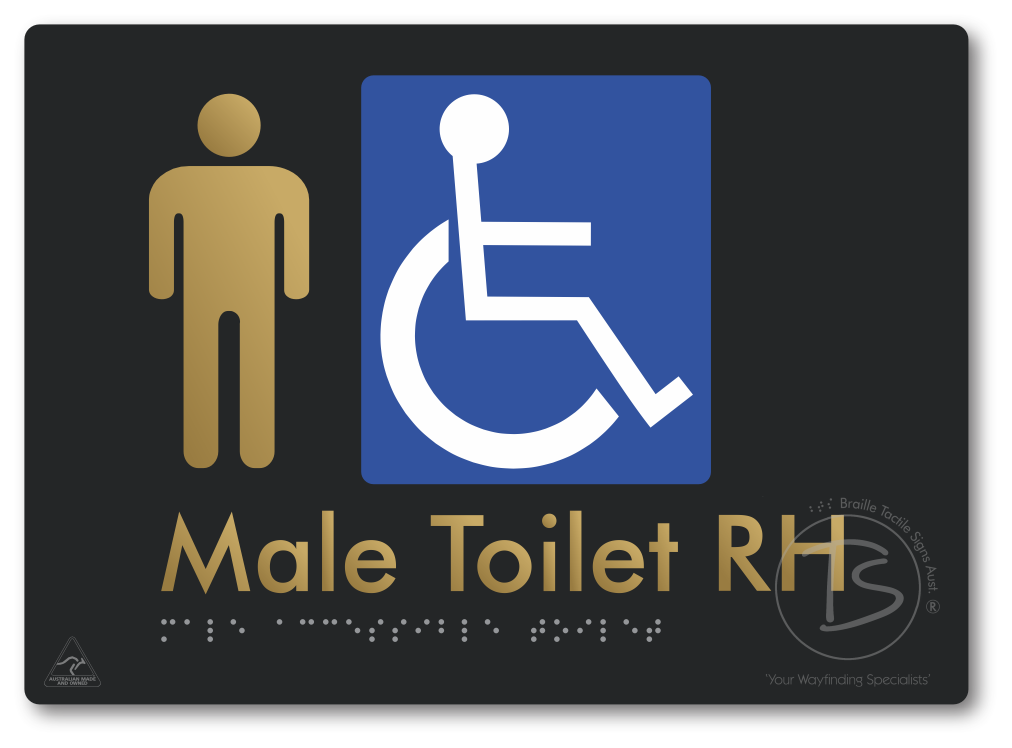 Male Accessible Toilet LH or RH - Braille Tactile Signs Aust.