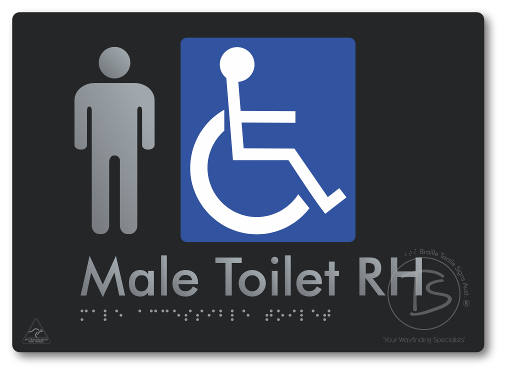 Male Accessible Toilet LH or RH - Braille Tactile Signs Aust.