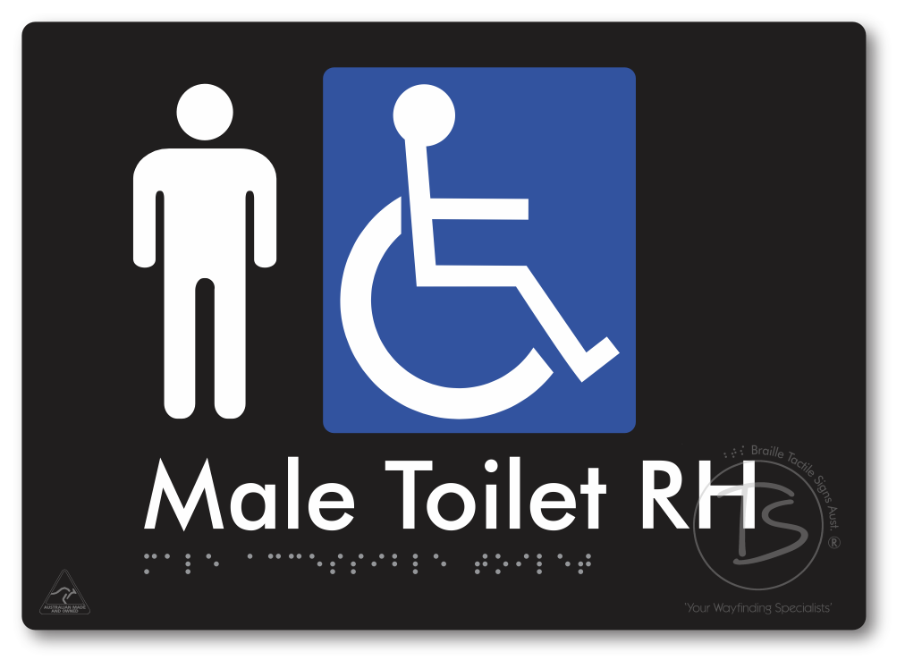 Male Accessible Toilet LH or RH - Braille Tactile Signs Aust.