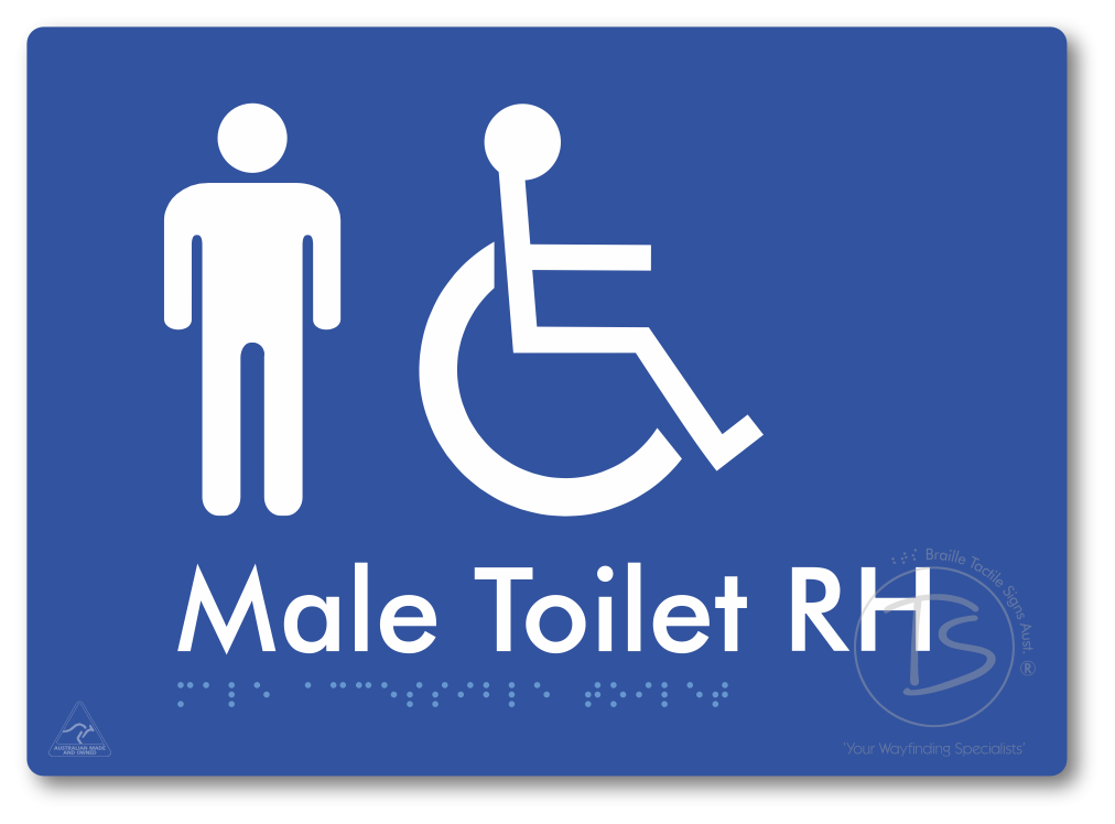 Male Accessible Toilet LH or RH - Braille Tactile Signs Aust.