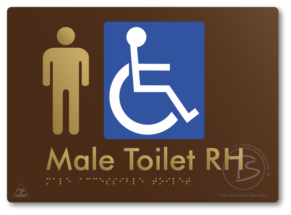 Male Accessible Toilet LH or RH - Braille Tactile Signs Aust.