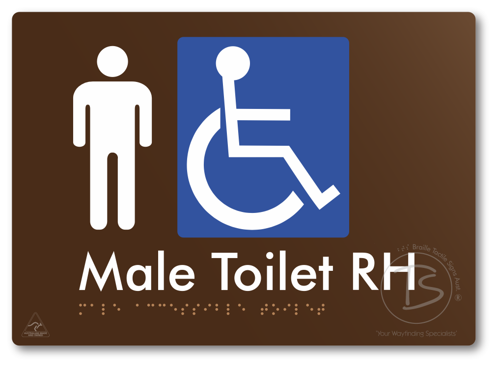 Male Accessible Toilet LH or RH - Braille Tactile Signs Aust.