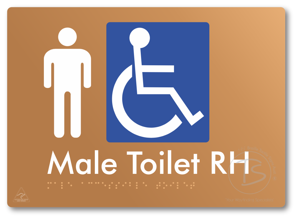 Male Accessible Toilet LH or RH - Braille Tactile Signs Aust.