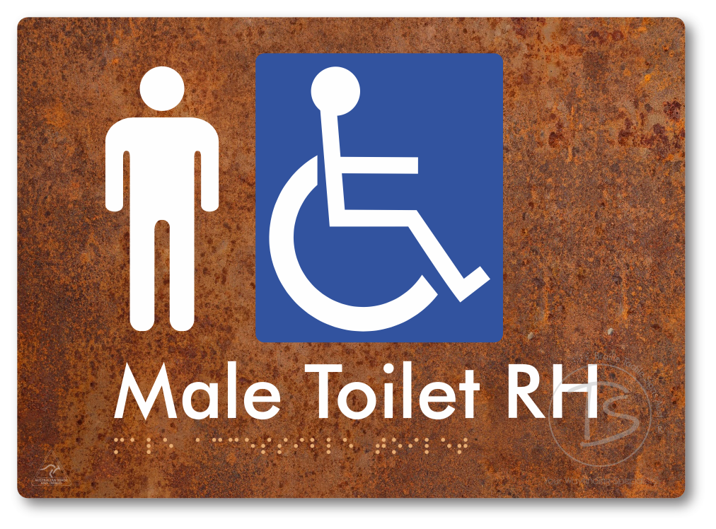 Male Accessible Toilet LH or RH - Braille Tactile Signs Aust.