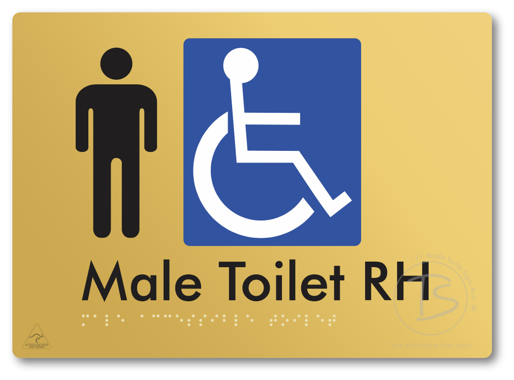 Male Accessible Toilet LH or RH - Braille Tactile Signs Aust.