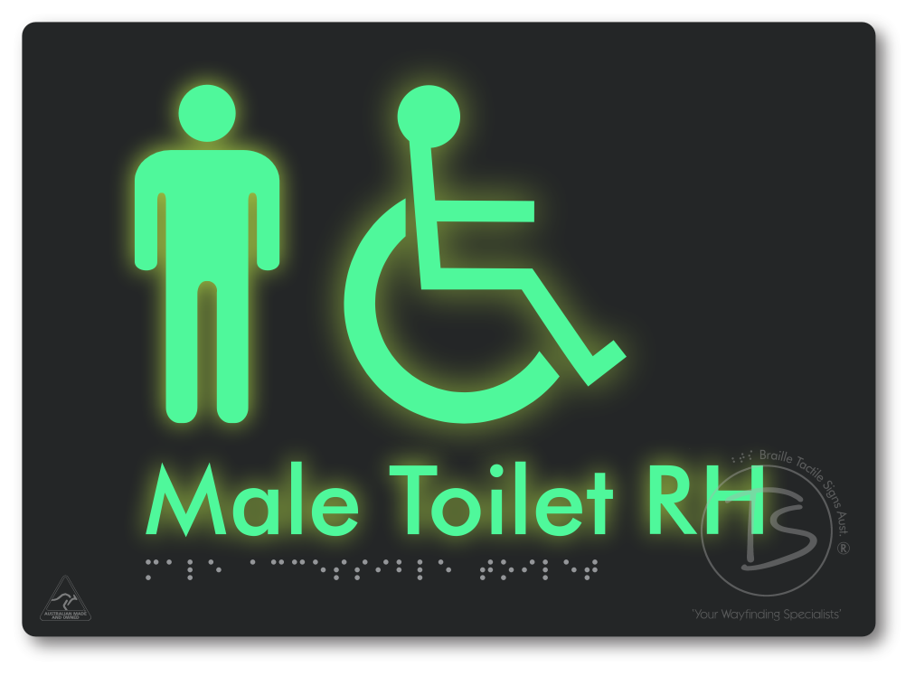 Male Accessible Toilet LH or RH - Braille Tactile Signs Aust.