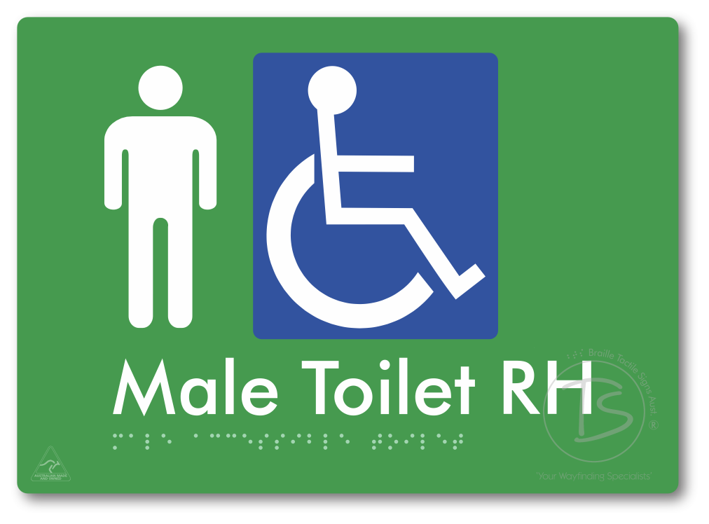 Male Accessible Toilet LH or RH - Braille Tactile Signs Aust.
