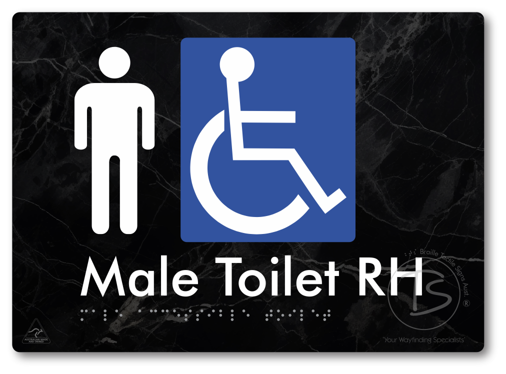 Male Accessible Toilet LH or RH - Braille Tactile Signs Aust.
