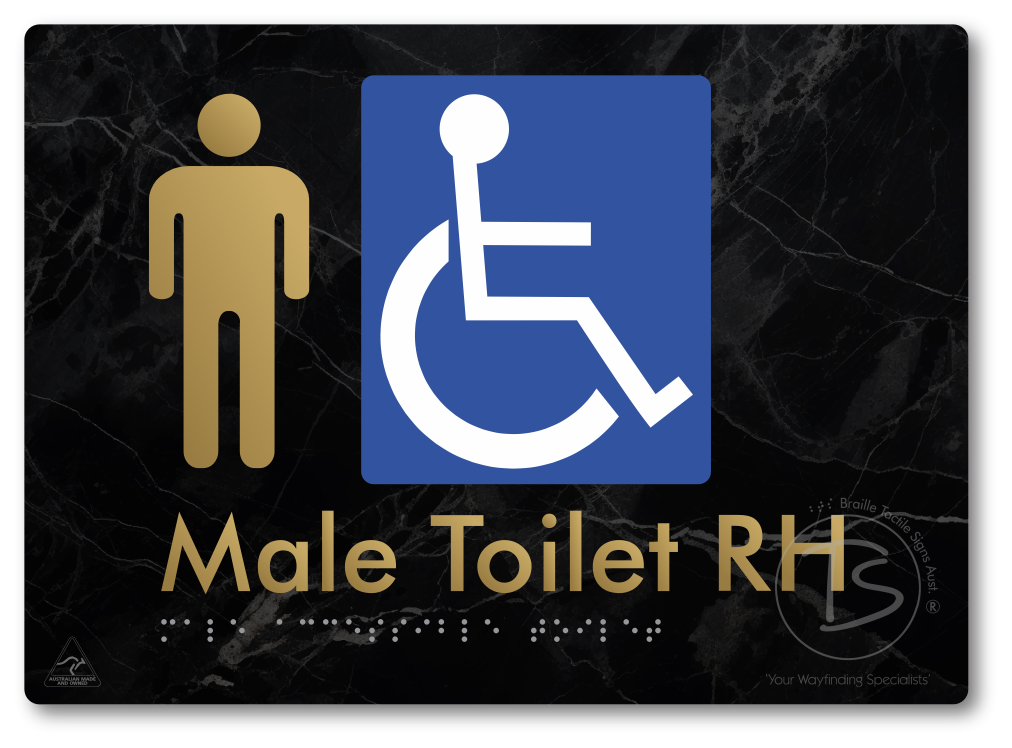 Male Accessible Toilet LH or RH - Braille Tactile Signs Aust.