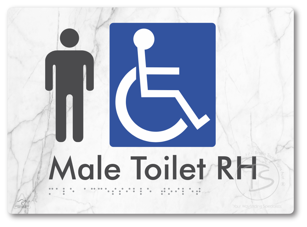 Male Accessible Toilet LH or RH - Braille Tactile Signs Aust.