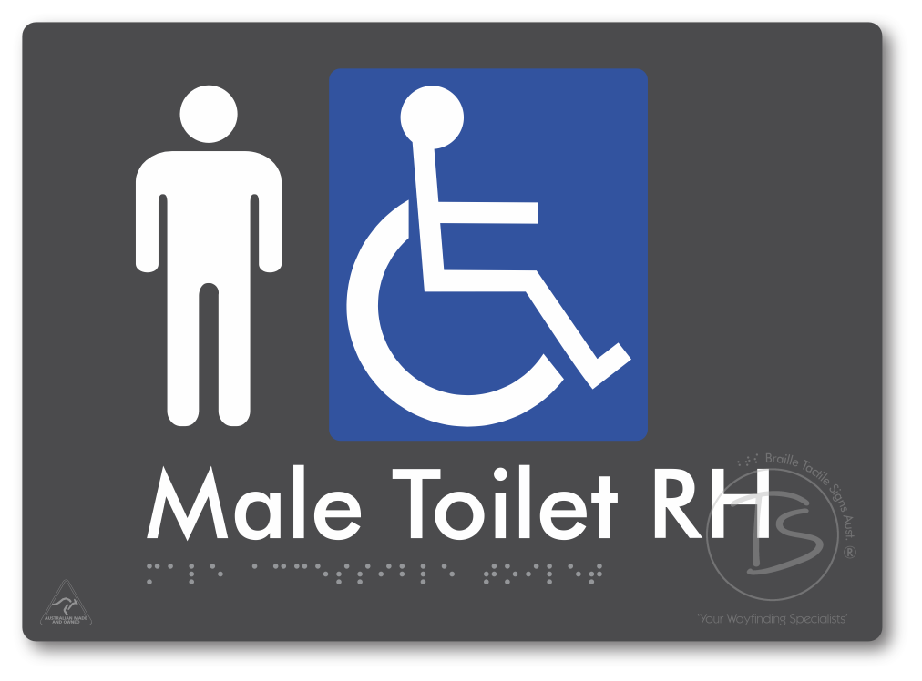 Male Accessible Toilet LH or RH - Braille Tactile Signs Aust.