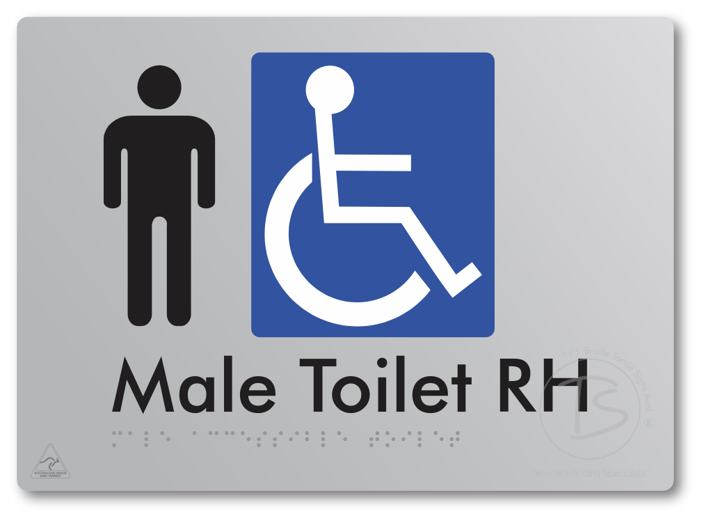 Male Accessible Toilet LH or RH - Braille Tactile Signs Aust.