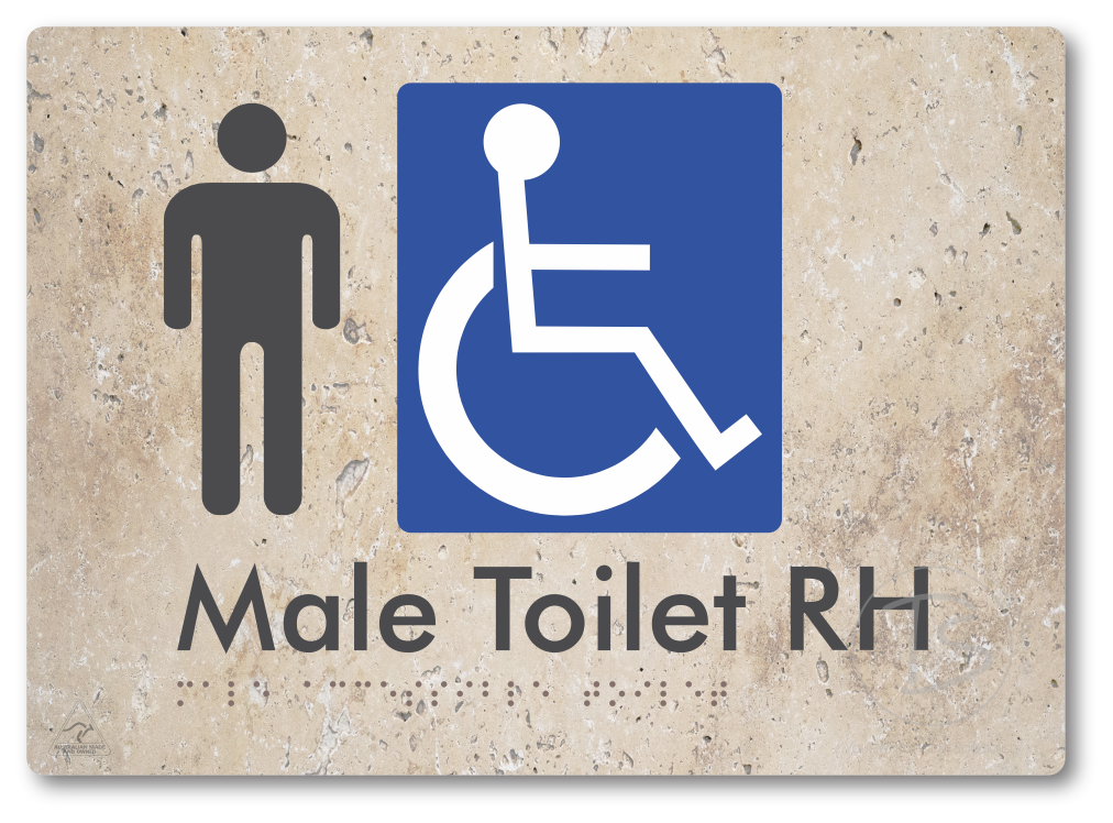 Male Accessible Toilet LH or RH - Braille Tactile Signs Aust.