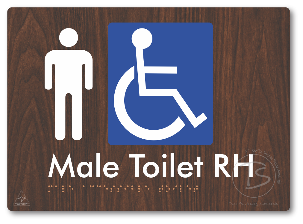 Male Accessible Toilet LH or RH - Braille Tactile Signs Aust.