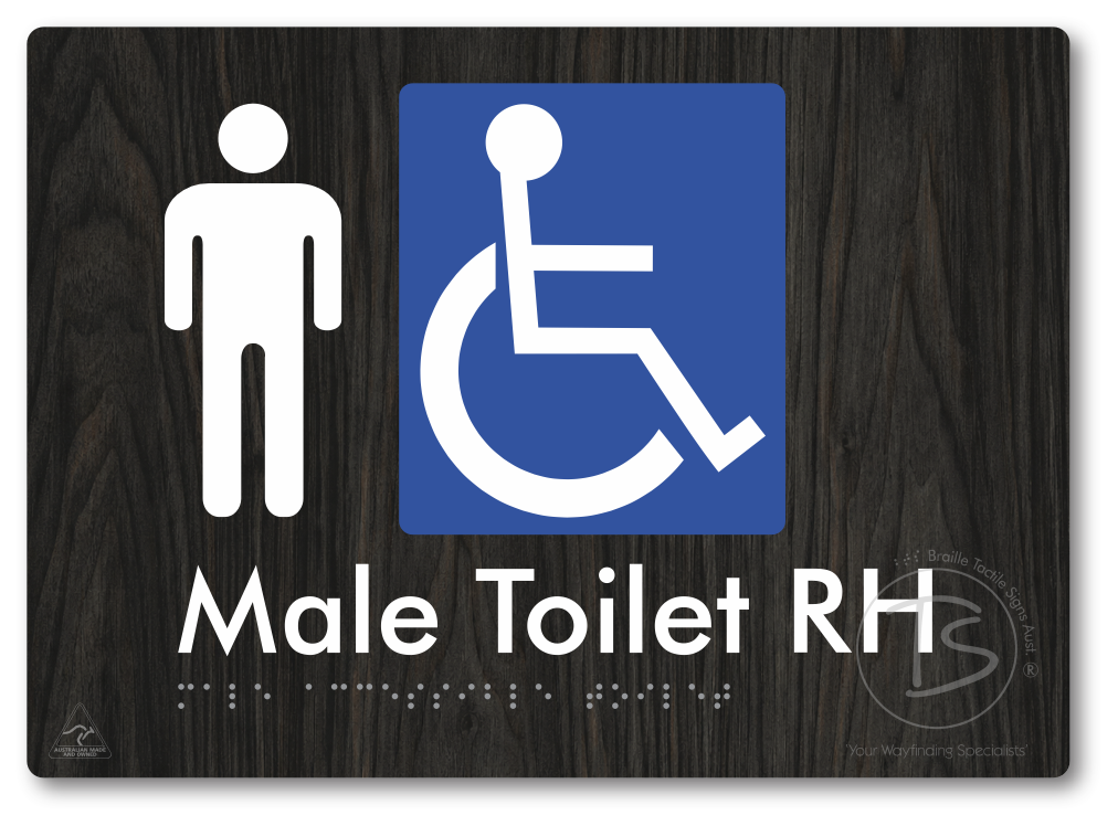 Male Accessible Toilet LH or RH - Braille Tactile Signs Aust.