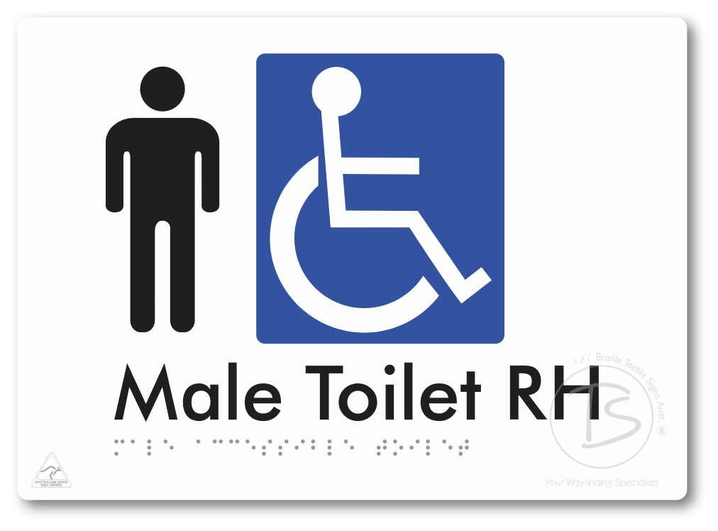 Male Accessible Toilet LH or RH - Braille Tactile Signs Aust.