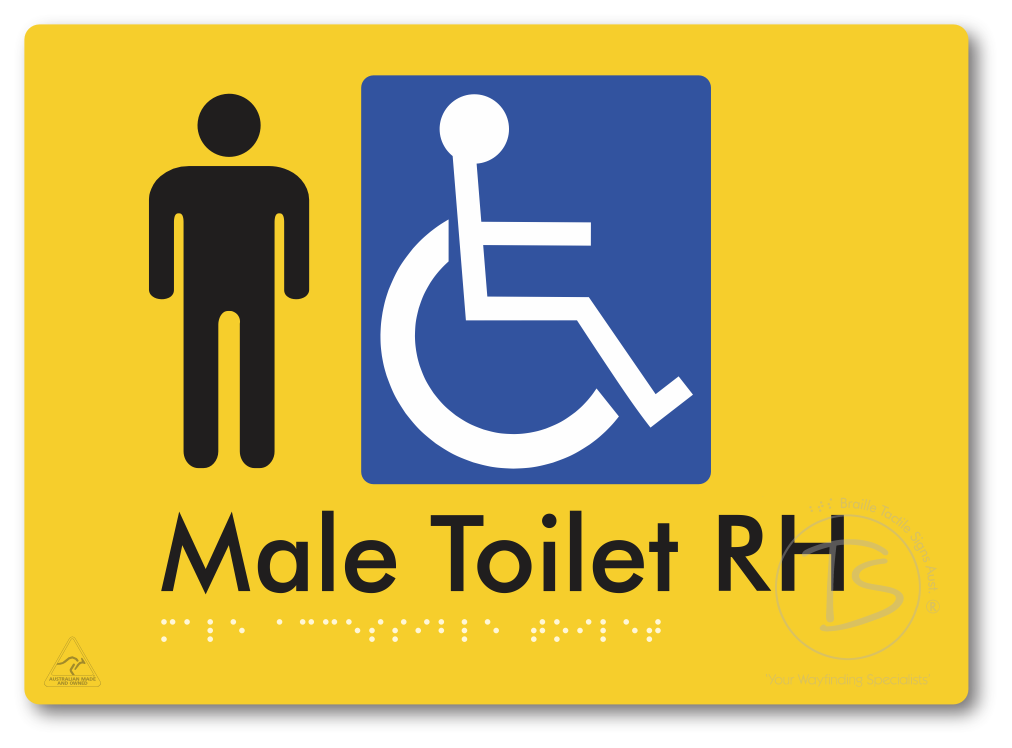 Male Accessible Toilet LH or RH - Braille Tactile Signs Aust.